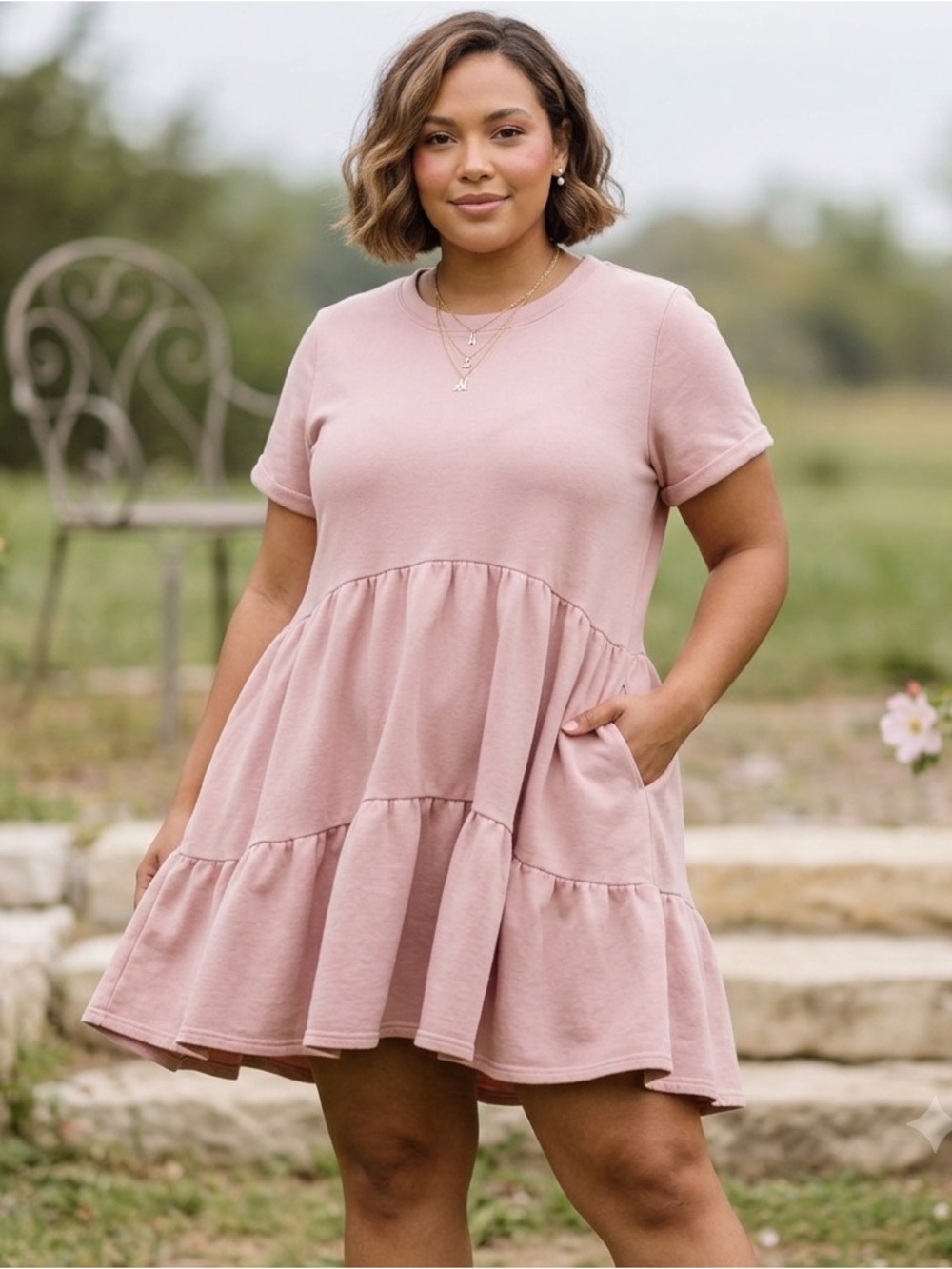 ARULA Blush Pink Babydoll Tiered Mini Dress. Coquette Soft Girl Romantic Cottage